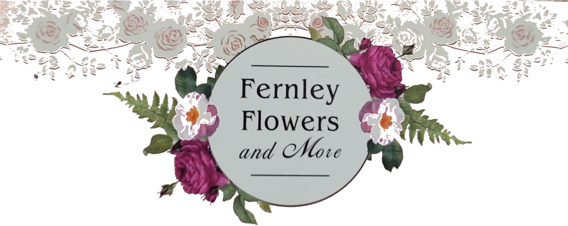 A circle with flowers on it and the words " fernley flowers and more ".